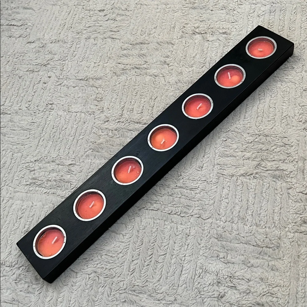 IKEA Black Wooden candle holder 7 tea light votive candles